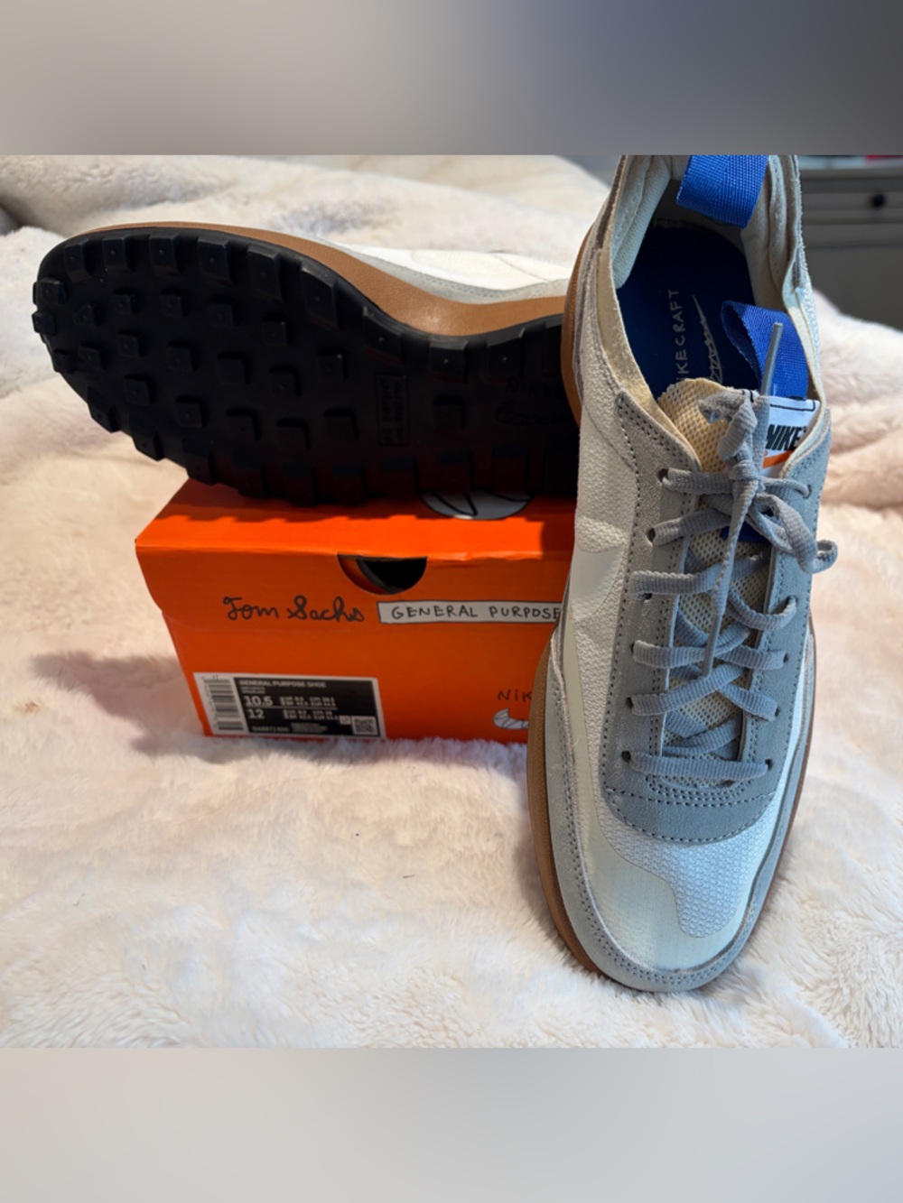 Nike Craft, Tom Sachs, NWB size 10.5 men's, White and Blue Lace-Up Men's Sneaker